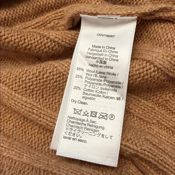 Madewell Camel Tan Ribbed V Neck Sweater Blue Stripe Trim Varsity Size S - Picture 12 of 12